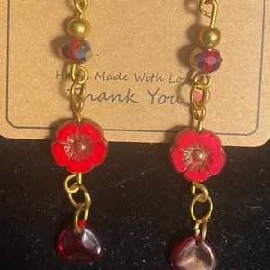Red Hawaiian Floral  Earrings